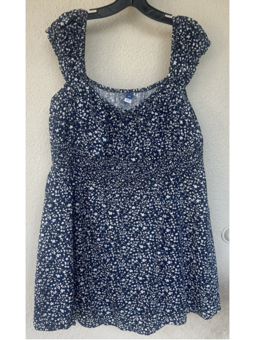 Old Navy Blue Floral Empire Waist Mini Dress XXL Milkmaid Cottage Stretch Flowy